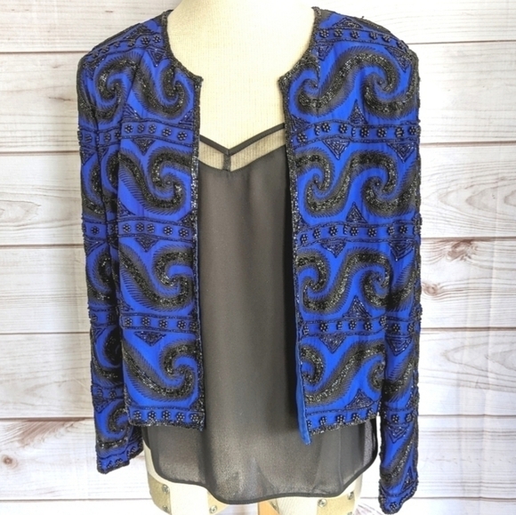 Niteline Della Roufogali Vintage Silk Beaded Semi Sheer Jacket Size Medium - Picture 2 of 14